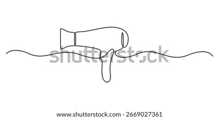 Continuous one line drawing hair dryer hairdresser symbol concept, Hair dryer continuous single line art, One line drawing hair dryer. Vector illustration