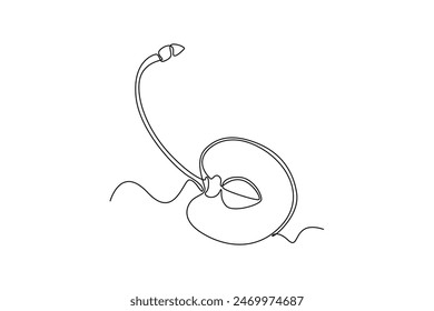 Continuous one line drawing half sliced of healthy organic sweet cherries for orchard logo identity. Fresh fruitage concept for fruit garden icon. Single line draw design vector graphic illustration