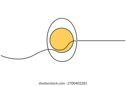 Desenho contínuo de uma linha meio corte fervido ovo de gema, arte de linha única estilo minimalista isolar contorno vetor ilustração.