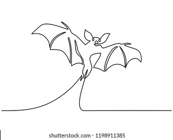 Continuous One Line Drawing. Halloween Bat Silhouette. Vector Illustration