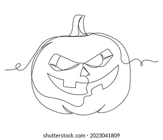 Continuous one line drawing of halloween pumpkin in silhouette on a white background. Linear stylized.Minimalist.