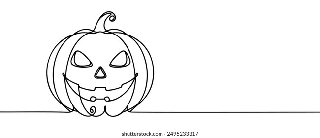 Línea continua de dibujo de calabaza de Halloween Jack o Lantern. Ilustración vectorial Halloween concepto arte de la línea, silueta de contorno.