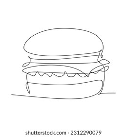 Dibujo continuo de una línea de hamburguesa sobre fondo blanco. Ilustración del vector