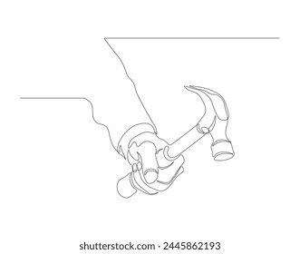 Continuous one line drawing of hammer. One line of hammer. Carpentry concept continuous line art. Editable outline.
