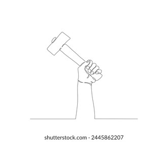 Continuous one line drawing of hammer. One line of hammer. Carpentry concept continuous line art. Editable outline.
