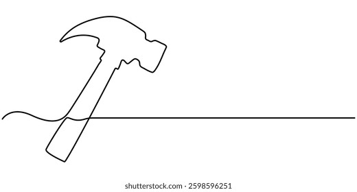 Continuous one line drawing of hammer carpentry equipment. Hammers in single line draw illustration. Editable stroke, Hammer outline modern illustration. Continuous one line drawing,