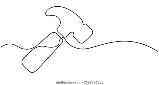 Continuous one line drawing of hammer carpentry equipment. Hammers in single line draw illustration. Editable stroke, Hammer outline modern illustration. Continuous one line drawing,