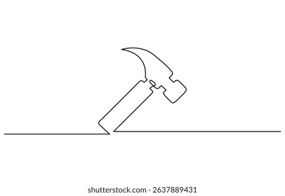 Continuous one line drawing of hammer carpentry equipment, One continuous line drawing of hammer. Single line of hammer vector illustration.