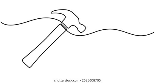 Desenho contínuo de uma linha de equipamento de carpintaria de martelo, AVC editável, Hammer esboço ilustração moderna.