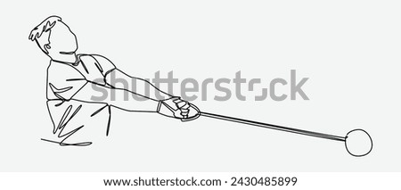 Continuous one line drawing of hammer throwing athlete. sport, athletics. Editable stroke. Isolated on white background. Vector illustration.