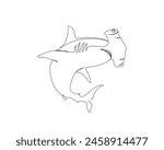 Continuous one line drawing of hammerhead shark fish. Hammerhead shark single outline vector design. Editable stroke.