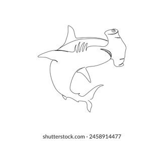 Dibujo continuo de una línea de pez tiburón martillo. Diseño de Vector de un solo contorno de tiburón martillo. Trazo editable.