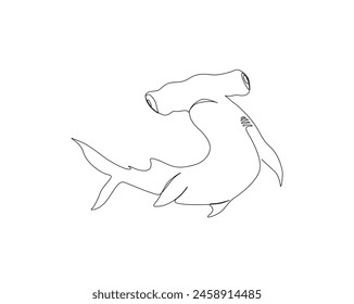 Continuous one line drawing of hammerhead shark fish. Hammerhead shark single outline vector design. Editable stroke.