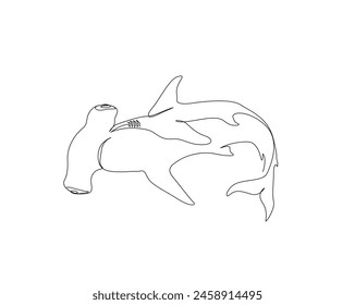 Continuous one line drawing of hammerhead shark fish. Hammerhead shark single outline vector design. Editable stroke.