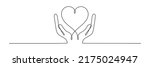 Continuous one line drawing hand holding heart. Charity donation linear symbol. Vector isolated on white.