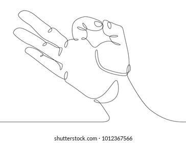 Continuous one line drawing hand palm fingers gestures.Hand showing OK gesture
