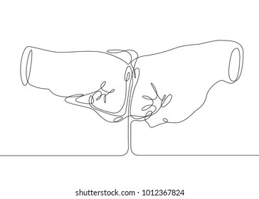 Continuous one line drawing hand palm fingers gestures. Business concept of fighting hands
