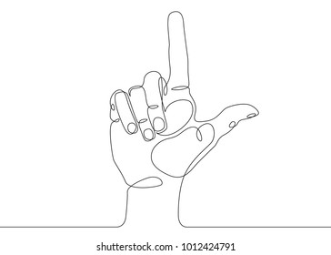 Continuous one line drawing hand palm fingers gestures. Hand pointing direction finger
