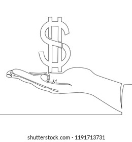 Continuous one line drawing of hand hold dollar sign Thin line money concept vector illustration