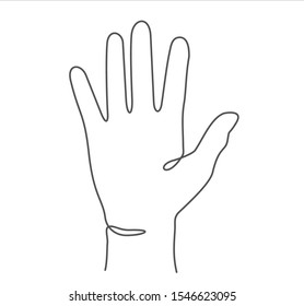 Continuous one line drawing hand palm fingers gestures. Palm open gesture