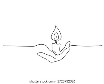 Continuous one line drawing  Hand holding burning candle  Vector illustration 
