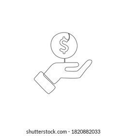 Continuous one line drawing of hand holding dollar sign