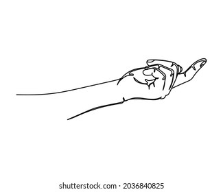 Un contínuo dibujo de una línea de la mano mostrando el dedo en el icono en la silueta sobre un fondo blanco. Linear estilizado.