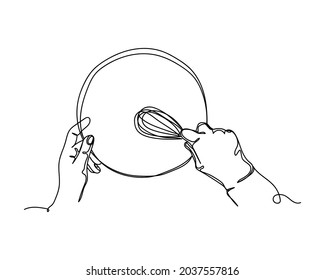 Continuous one line drawing of hand cook making cooking icon food concept in silhouette on a white background. Linear stylized.