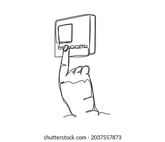 Dibujo continuo de una línea de la mano que regula el control del clima en silueta sobre un fondo blanco. Linear estilizado.
