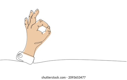 Kontinuierliche Zeichnung einer Linie von Hand mit OK Geste.  Vektorgrafik