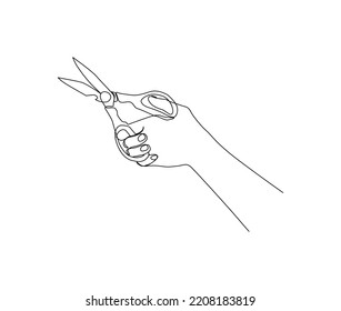 Continuous one line drawing of Hand Holding Scissor. Scissor line art drawing vector illustration. 