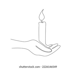 Continuous one line drawing hand holding burning candle  Candle burn simple line art vector design 