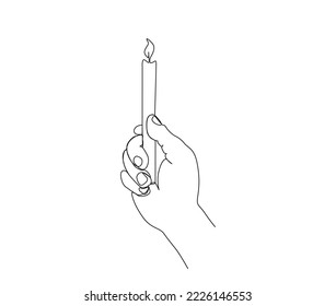 Continuous one line drawing hand holding burning candle  Candle burn simple line art vector design 