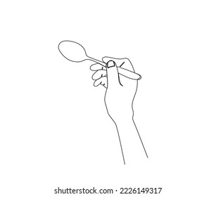 Dibujo continuo de una línea de la cuchara de mano. Diseño de vectores de arte de línea simple con portaobjetos de plata manual.