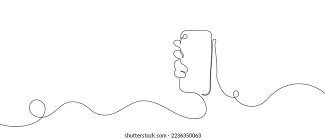 Continuous one line drawing in hand phone smartphone on white background. Vector illustration
