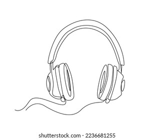 Continuous one line drawing of hand holding headphone. Hand holds earphone line art vector design. Music and lifestyle concept.