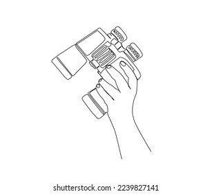 Continuous one line drawing of hand holding Binocular. Binocular single line art vector design. Military concept.