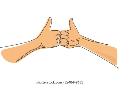 Continuous one line drawing hand showing thumbs up gesture. Agreement sign or symbol. Approval of collaboration. Successful business sign concept. Single line draw design vector graphic illustration