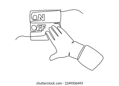 Continuous one line drawing hand turn off the lamp. Earth hour concept. Single line draw design vector graphic illustration.