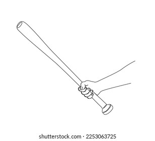 Continuous one line drawing of hand holding baseball bat.  Simple Baseball bat line art vector illustration.