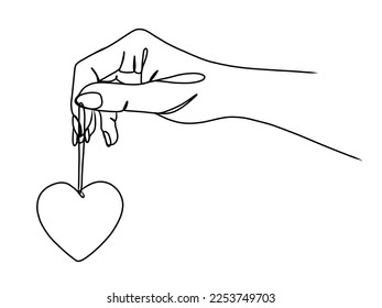 Continuous one line drawing of hand holding heart. Vector illustration.