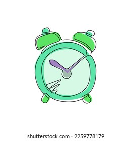 Continuous one line drawing hand drawn alarm clock isolated on white background. Vector old-fashioned illustration. Modern calligraphy style set. Single line draw design vector graphic illustration