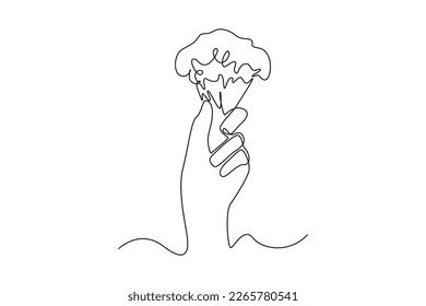 Continuous one line drawing hand holds broccoli. Healthcare at home concept. Single line draw design vector graphic illustration.