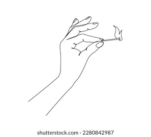 Continuous one line drawing hand holding burning match  simple burning match stick hand line art vector illustration  Editable stroke 