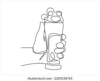 Continuous one line drawing of hand holding beer glass.