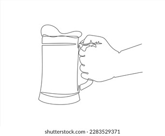 Continuous one line drawing of hand holding beer glass.