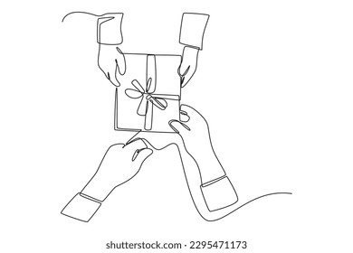 Continuo dibujo de una línea de la mano dando regalo a su padre. Feliz concepto del día del padre. Ilustración gráfica vectorial de diseño de líneas simples.