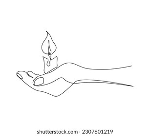 Continuous one line drawing hand holding candle  Burning fire candle single line art vector illustration  Editable stroke 