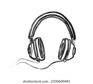 Continuous one line drawing of hand holding headphone. Hand holds earphone line art vector design. Music and lifestyle concept.