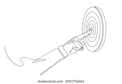 Continuous one line drawing of hand pointing to center of target, business direction to achieve target, goal oriented concept, single line design vector illustration.